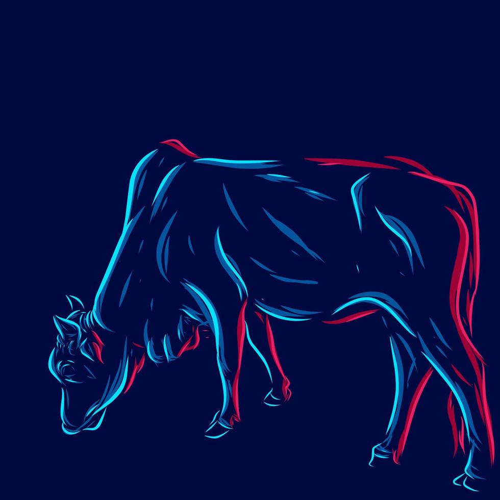 design del logo pop art della linea di bufalo di mucca con sfondo scuro vettore