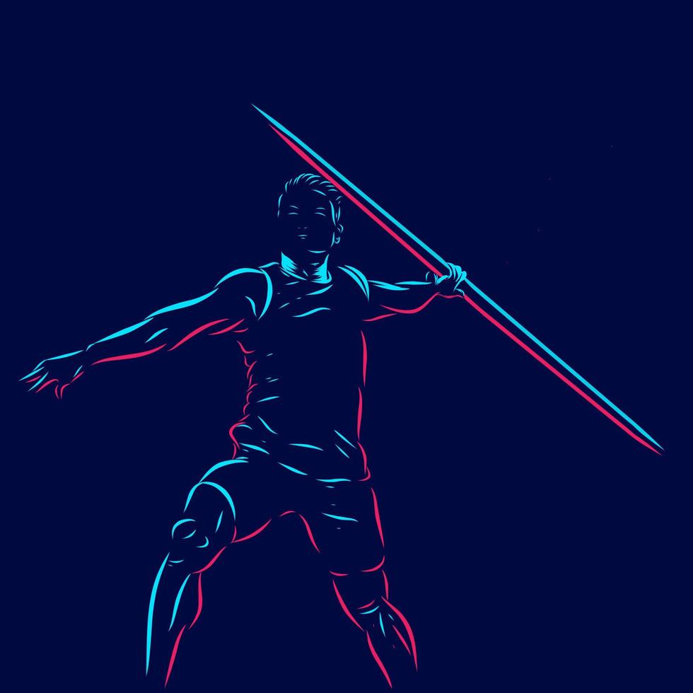 javelin line pop art potrait logo design colorato con sfondo scuro. illustrazione vettoriale astratta. sfondo nero isolato per t-shirt