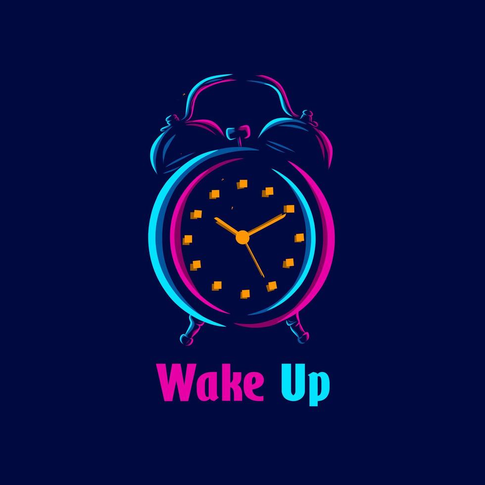 sveglia sveglia linea pop art potrait logo design colorato con sfondo scuro. illustrazione vettoriale astratta.