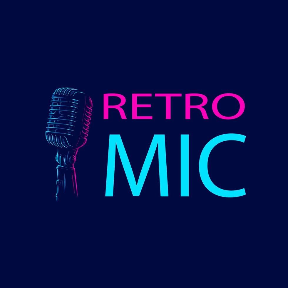 microfono vintage retrò mic line pop art potrait logo design colorato con sfondo scuro. illustrazione vettoriale astratta.