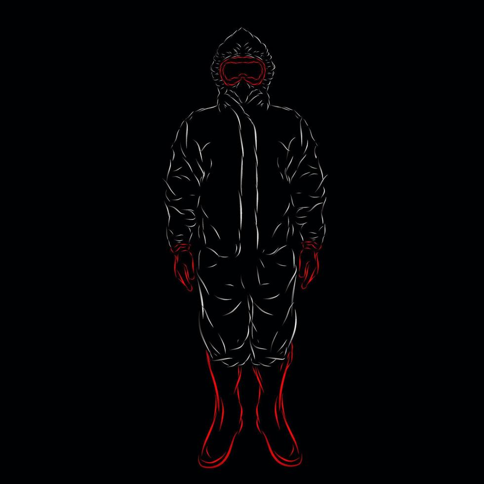 hazmat gas medical suit line pop art potrait logo design colorato con sfondo scuro. sfondo nero isolato per t-shirt vettore