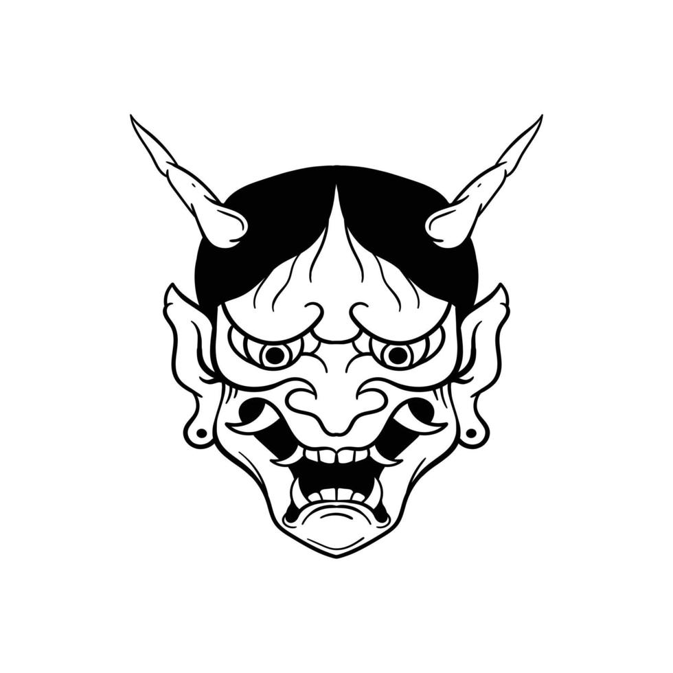 illustrazione di doodle dell'annata del viso del diavolo disegnato a mano per poster di adesivi per tatuaggi ecc vettore