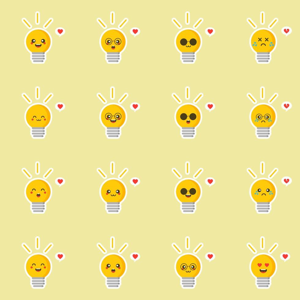 carino e kawaii lampadina o lampada design piatto illustrazione vettoriale. divertente personaggio del lucchetto con emoji umane sorridenti, illustrazione vettoriale cartoon isolata su sfondo colorato. mascotte simpatiche e divertenti