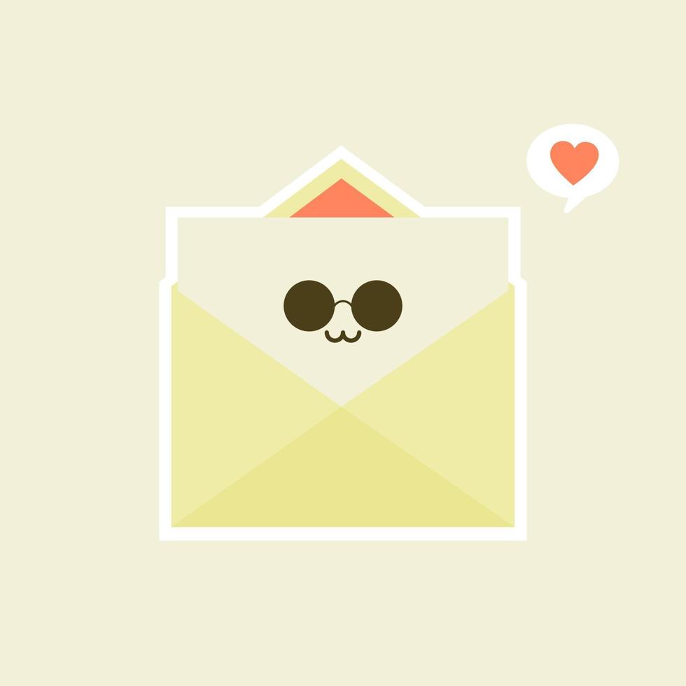 carino e kawaii sorridente busta felice, lettera di carta. vettore piatto personaggio dei cartoni animati illustration.isolated su sfondo bianco. concetto di carattere busta. lettera d'amore per San Valentino