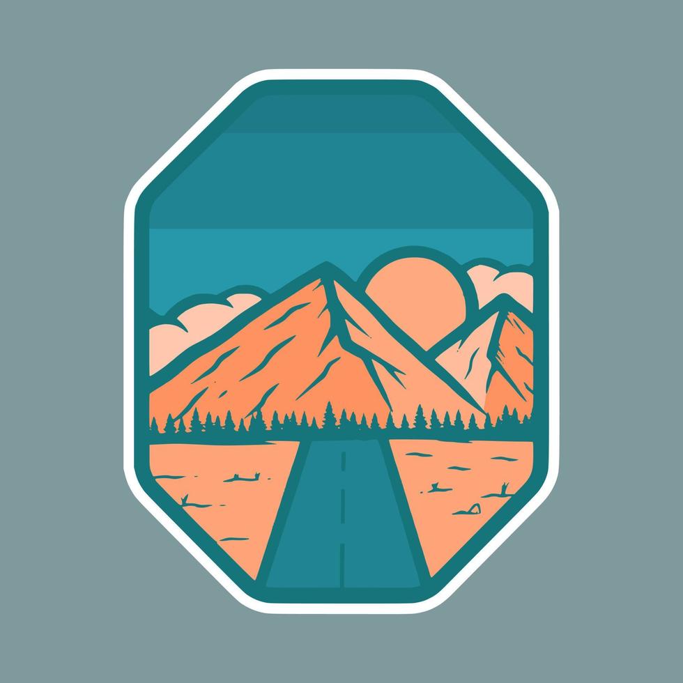 illustrazione dell'emblema della montagna per il design di adesivi o magliette vettore