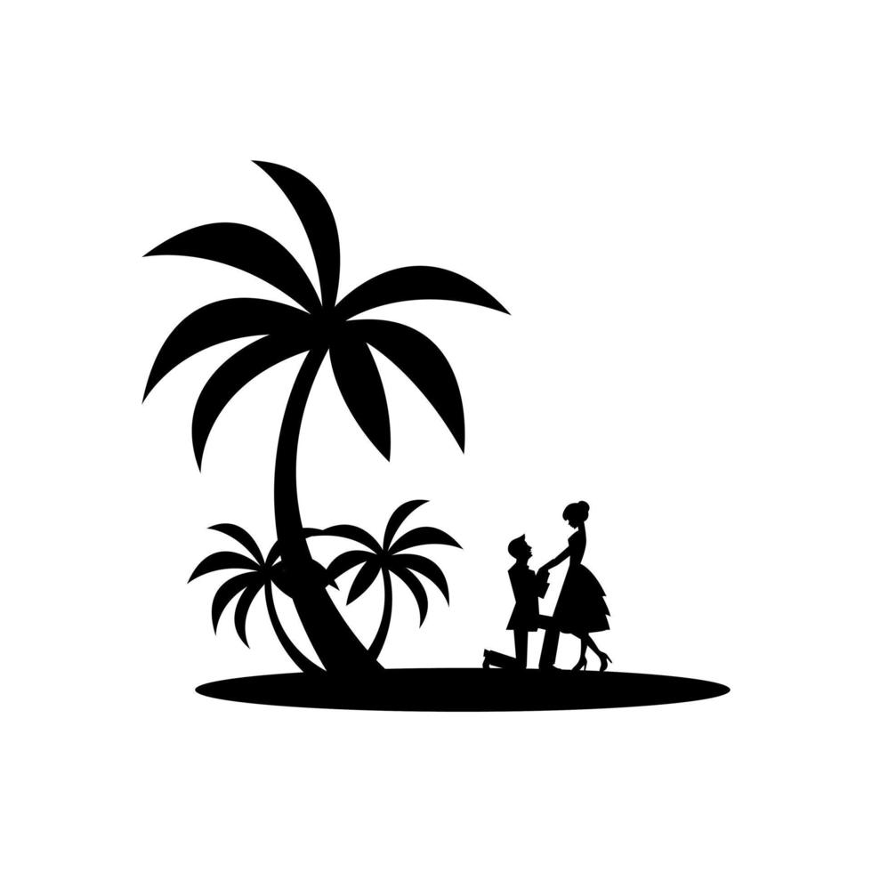 logo silhouette di amanti sulla spiaggia vettore