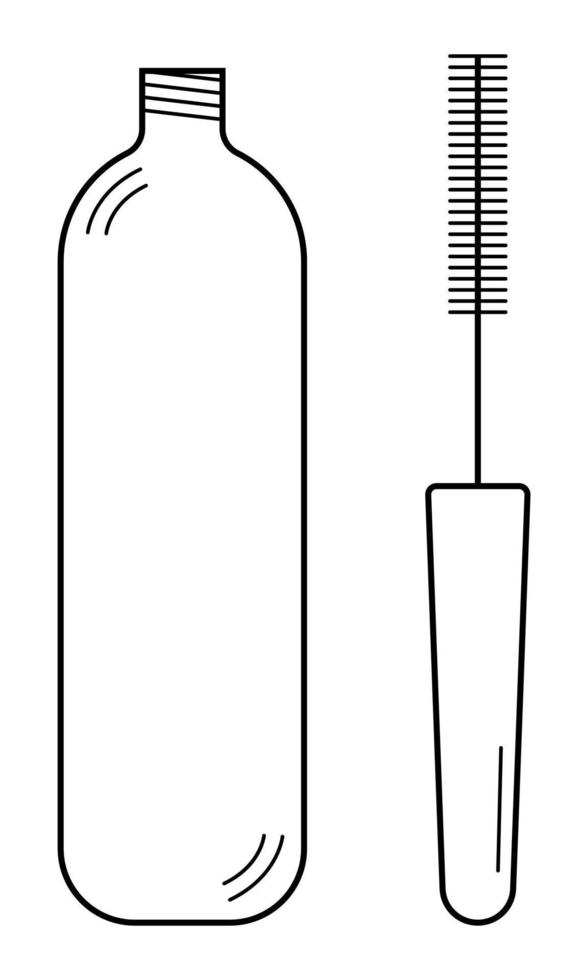 immagine disegnata a mano di un tubo con un pennello contenente mascara. cosmetici per la bellezza. schizzo di scarabocchio. illustrazione vettoriale. vettore