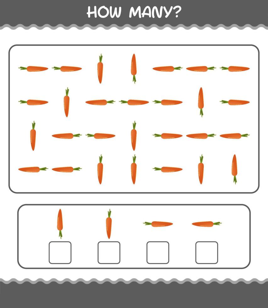 quante carote dei cartoni animati. gioco di conteggio gioco educativo per bambini e bambini in età prescolare vettore