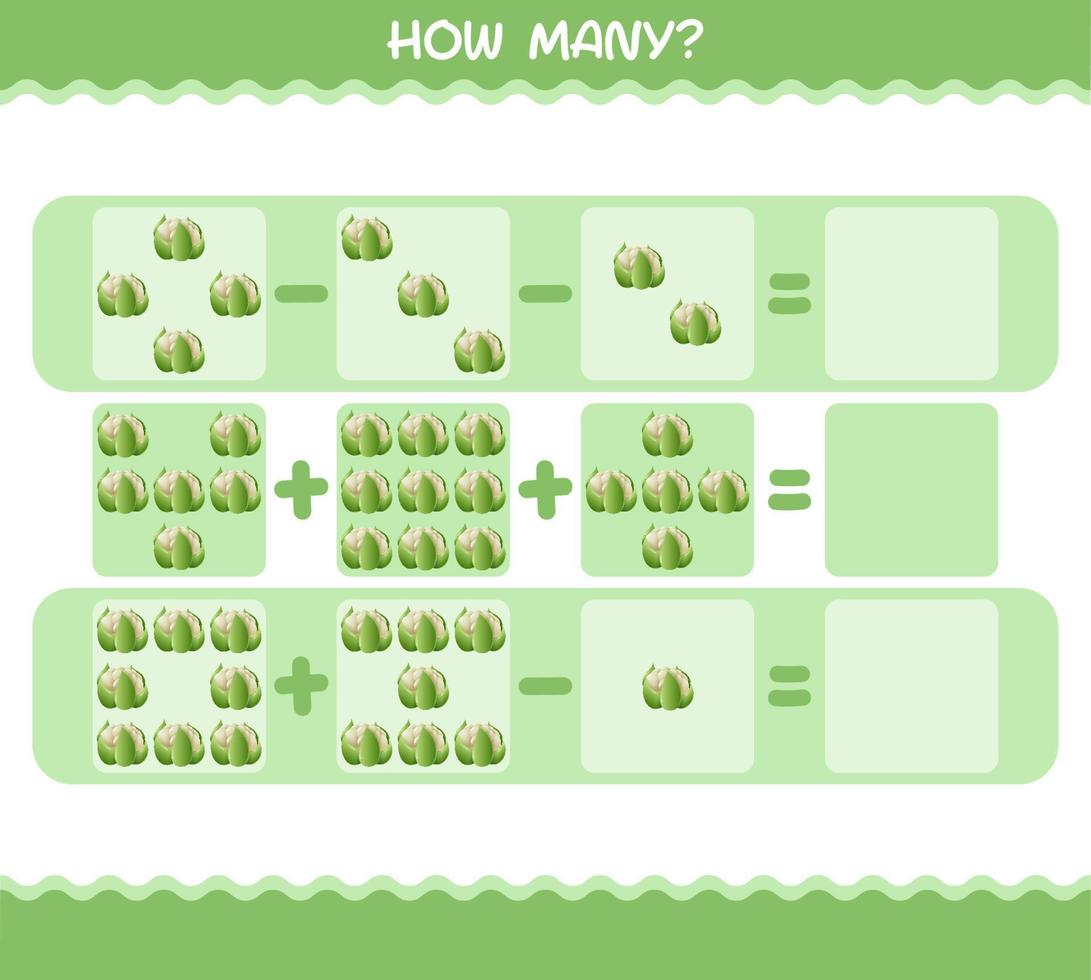 quanti cavolfiori dei cartoni animati. gioco di conteggio gioco educativo per bambini e bambini in età prescolare vettore
