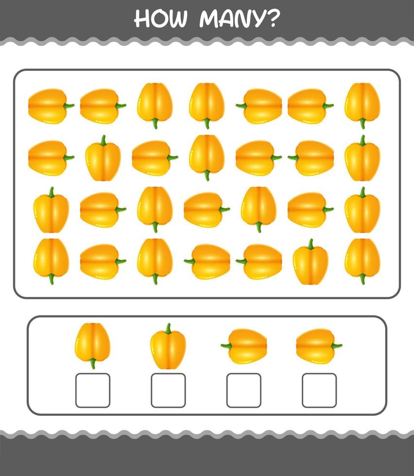 quanti peperoni dei cartoni animati. gioco di conteggio gioco educativo per bambini e bambini in età prescolare vettore