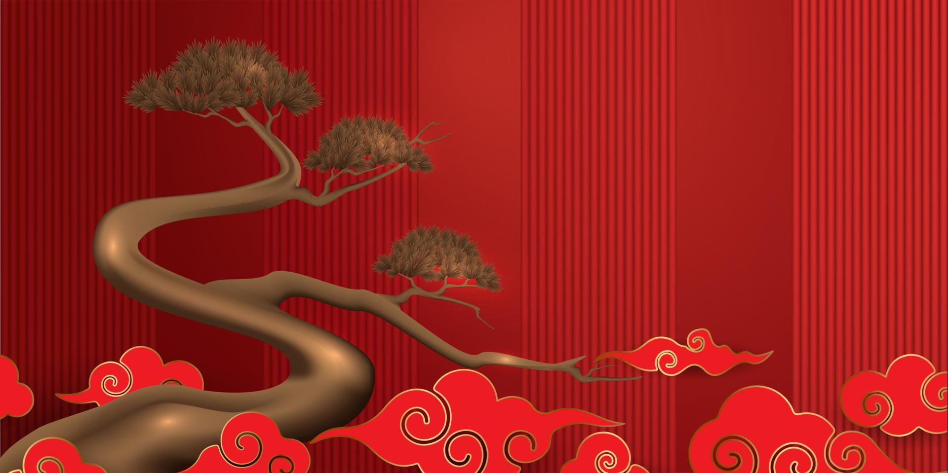 podio e sfondo per il capodanno cinese, feste cinesi, festival di metà autunno, elementi floreali ed asiatici sullo sfondo. vettore