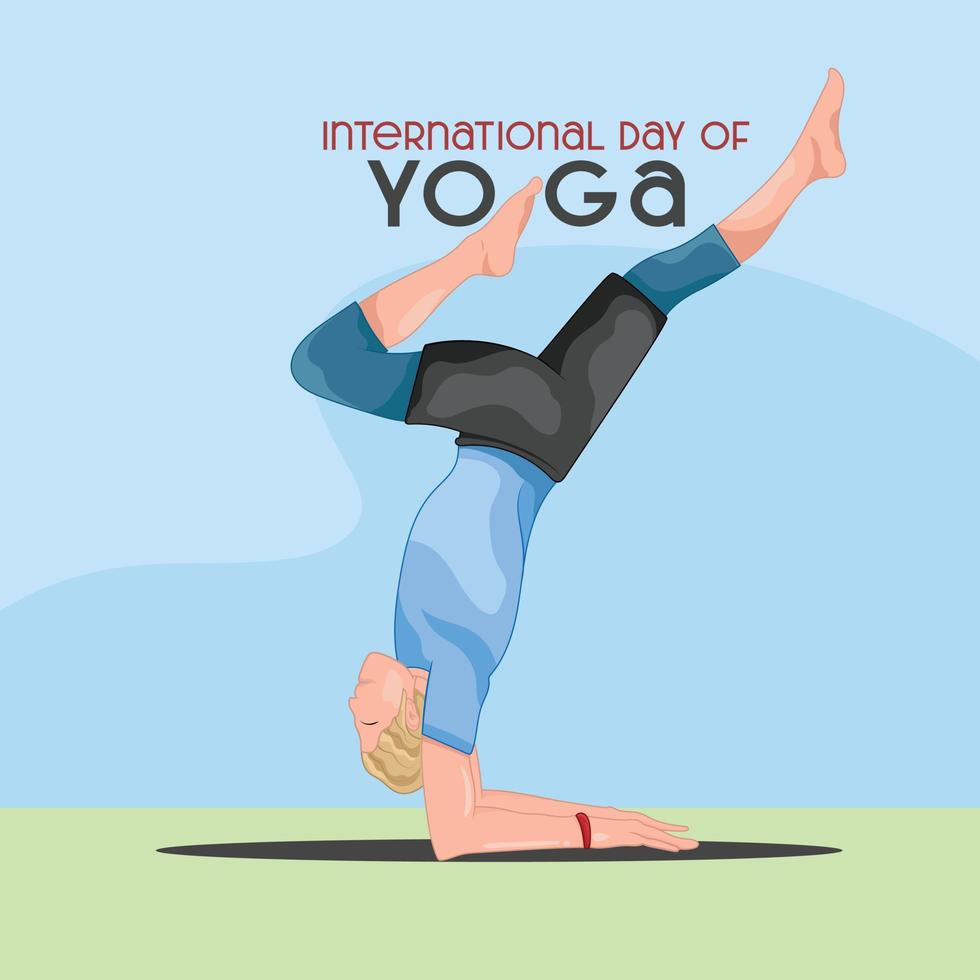 illustrazione dell'uomo che fa asana per la giornata internazionale dello yoga il 21 giugno vettore