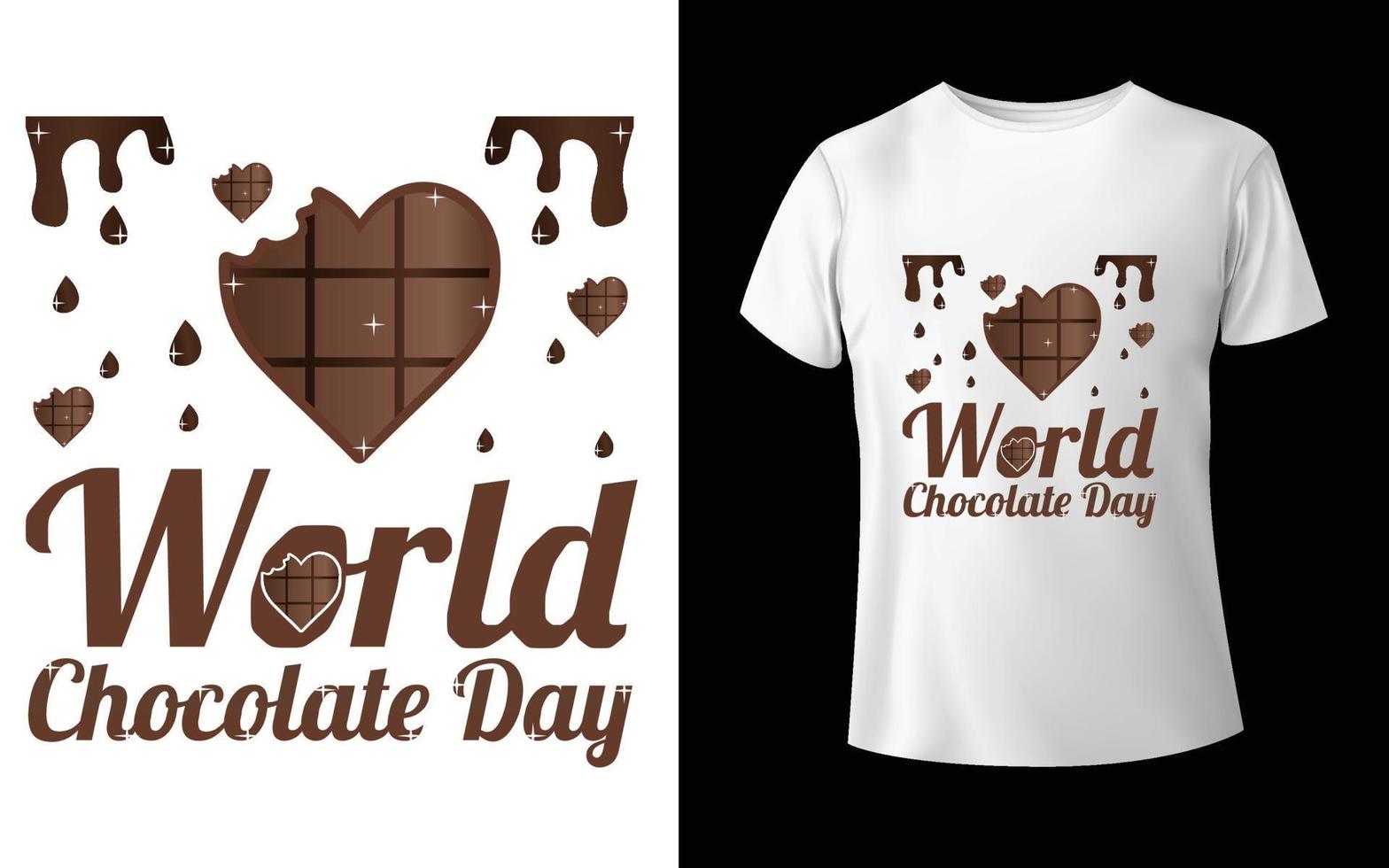 t-shirt giornata mondiale del cioccolato design giornata mondiale del cioccolato calligrafia scritte a mano isolate su bianco. modello vettoriale per la progettazione di loghi, poster tipografici, biglietti di auguri, cartoline, adesivi, t-shirt,