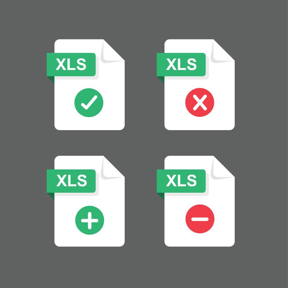 design piatto con set di icone di file xls, set di simboli, illustrazione dell'elemento di design vettoriale