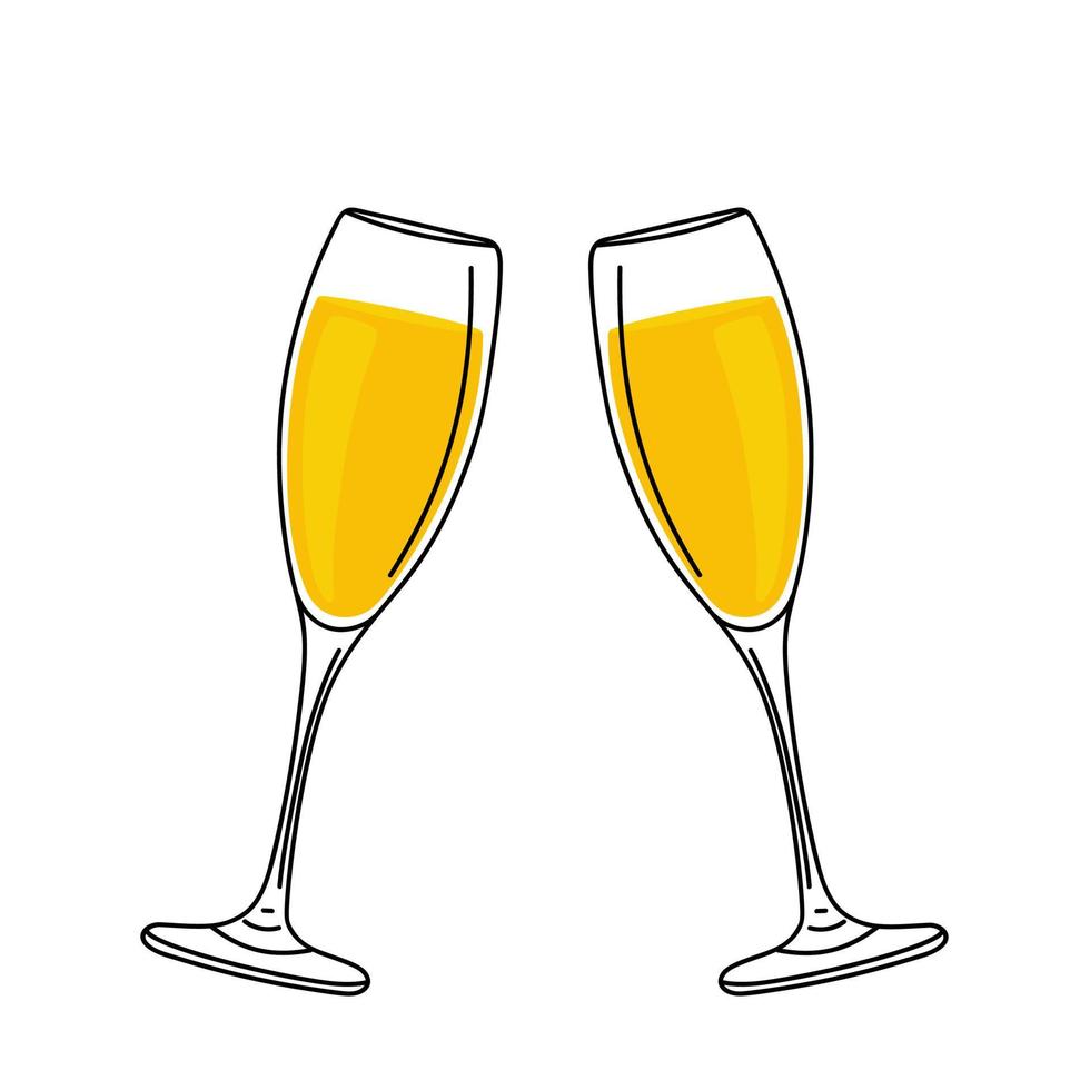 bicchieri di champagne disegnati a mano su uno sfondo bianco. vettore
