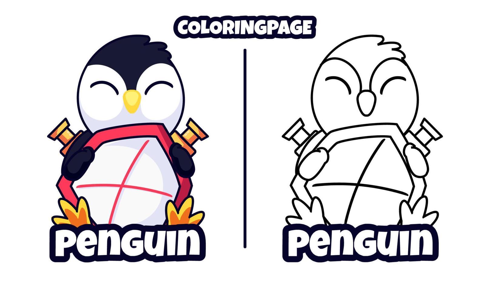 pinguino cavaliere con pagine da colorare adatte ai bambini vettore