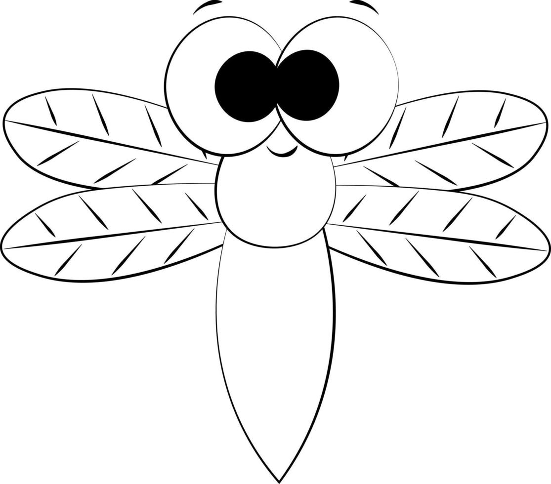 libellula simpatico cartone animato. disegna l'illustrazione in bianco e nero vettore