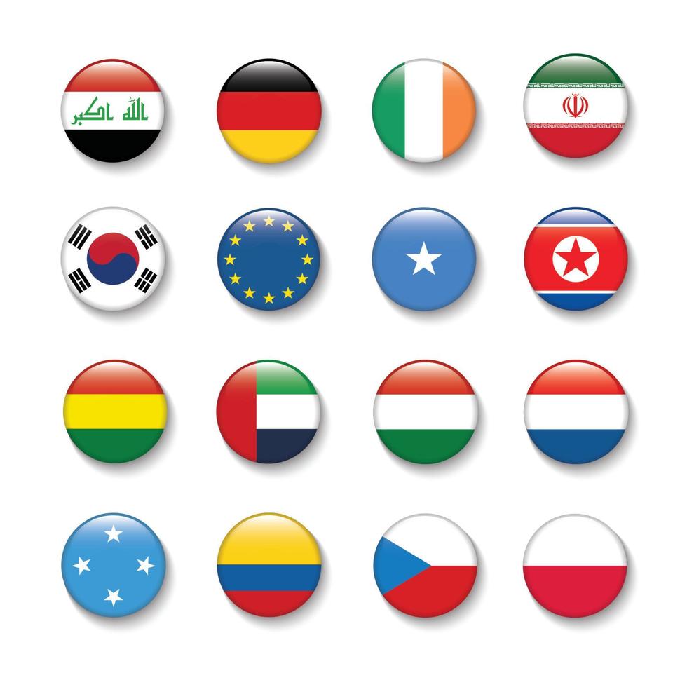 icona della bandiera internazionale impostata in cerchio, illustrazione dell'elemento di disegno vettoriale