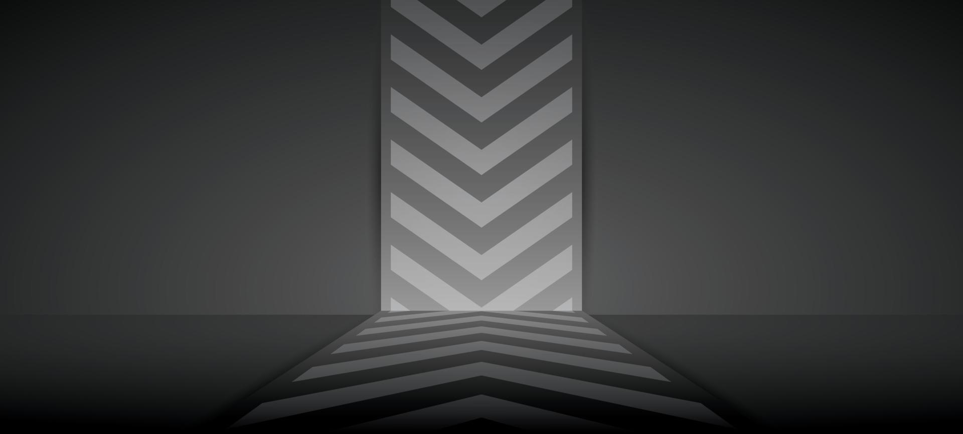 parete di sfondo con motivo grafico a freccia su sfondo nero scuro illustrazione 3d vettore per mettere l'oggetto
