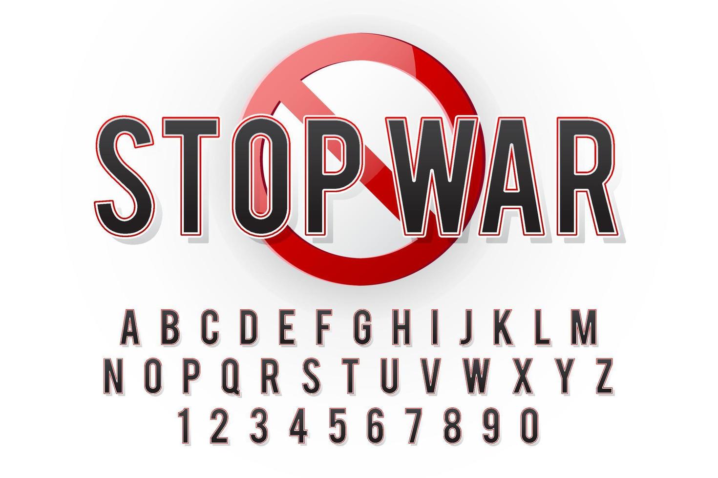 carattere decorativo stop war e vettore alfabeto