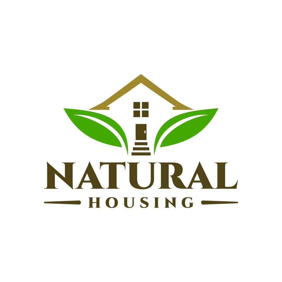 illustrazione di una foglia e una casa. logo immobiliare con tema natura. vettore
