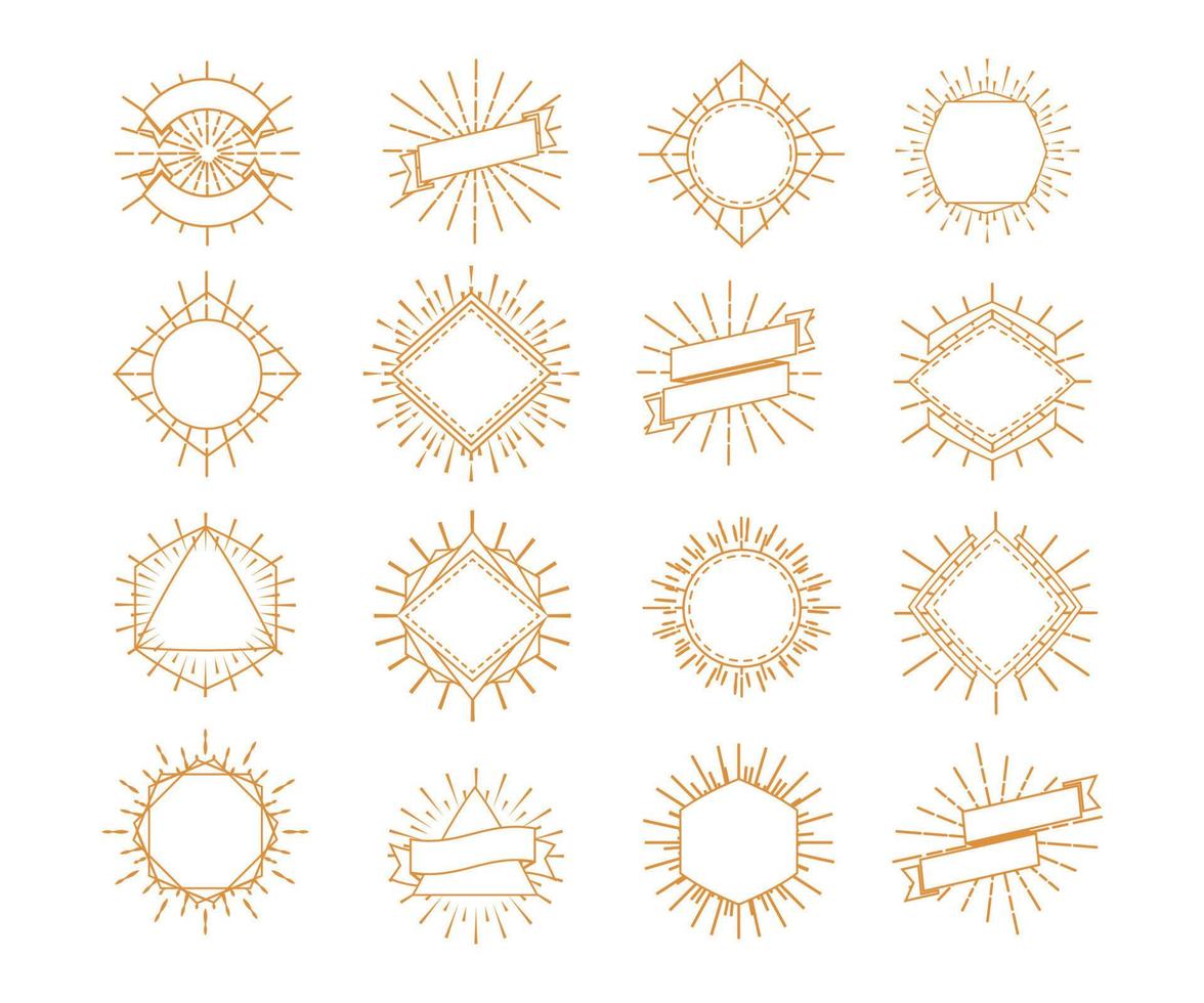 vettore cornice sunburst set oro stile isolato su sfondo bianco per il logo