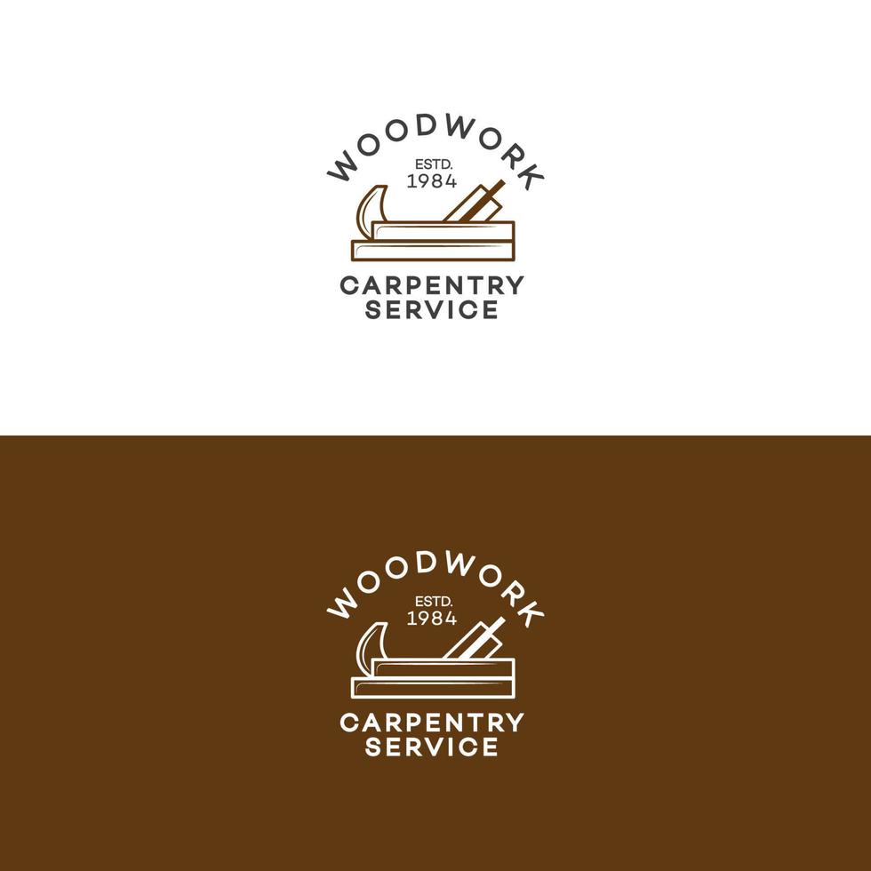 set di logo in legno con jointer isolato su sfondo per servizio di falegnameria vettore