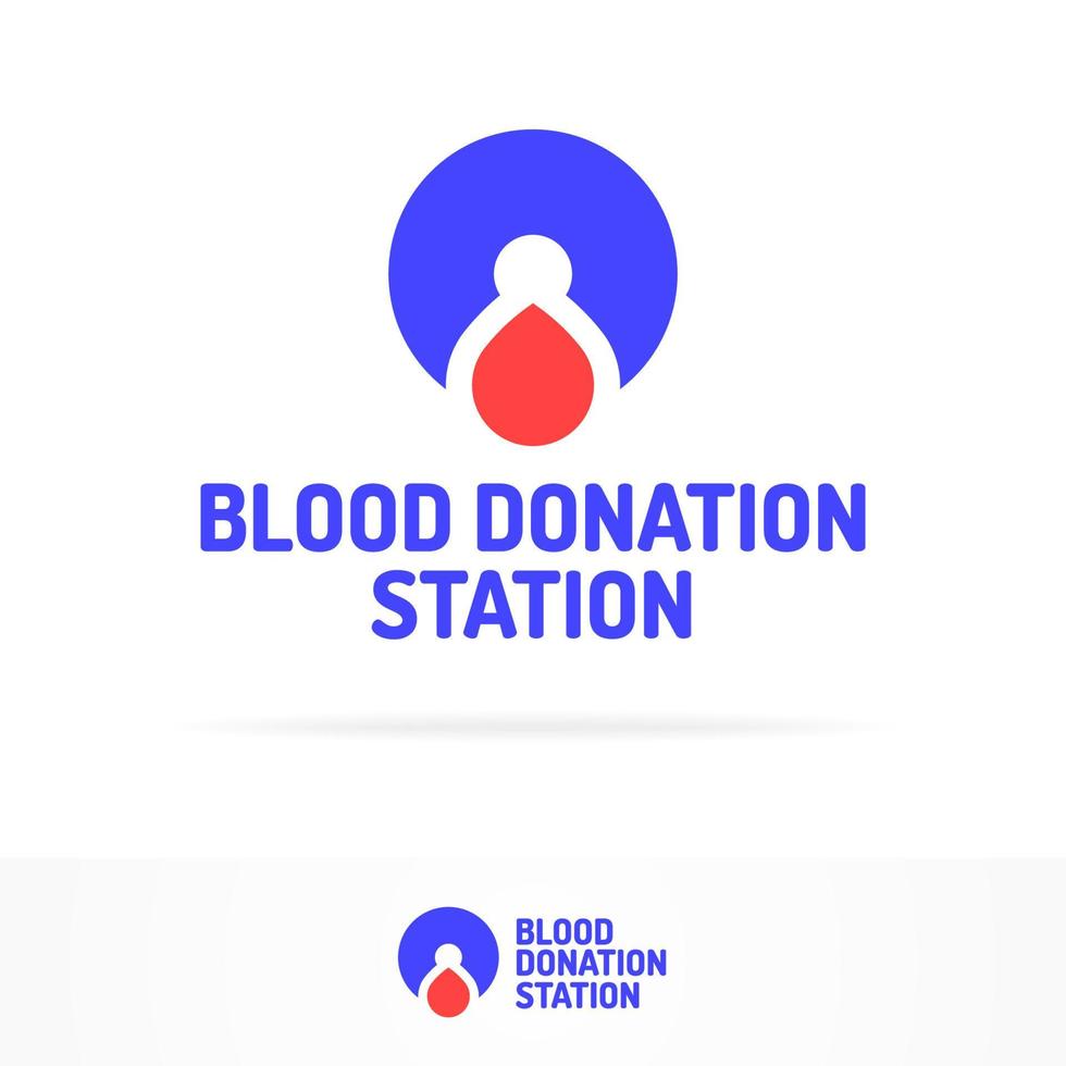 logo della stazione di donazione di sangue set colore piatto composto da goccia di sangue e spilla vettore