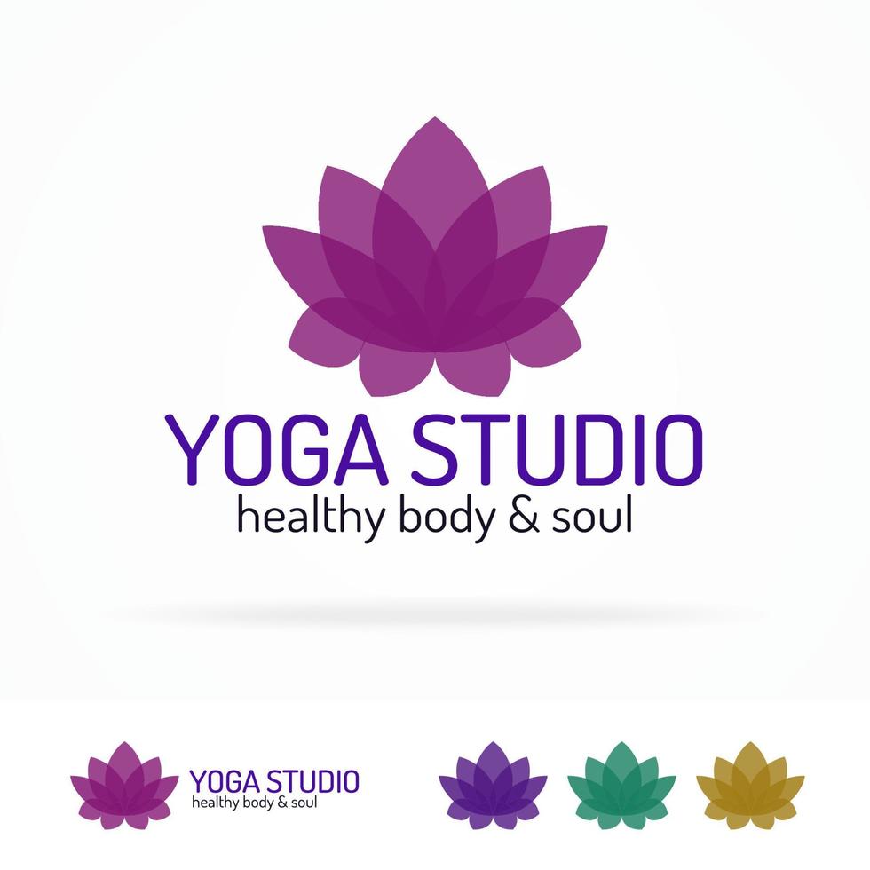 set logo studio yoga composto da fiore di loto di colore diverso vettore