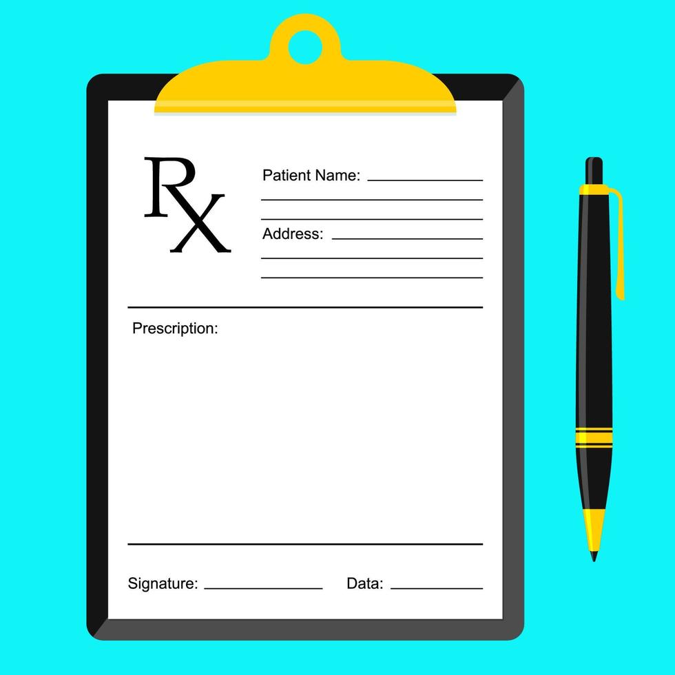rx prescrizione medica e illustrazione del concetto di penna vettore