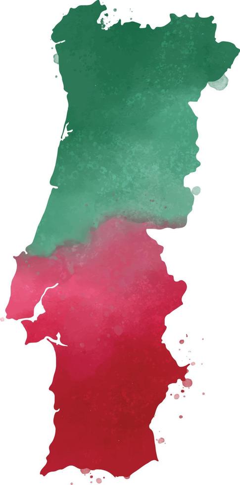 mappa ad acquerello del portogallo con i colori della bandiera portoghese vettore