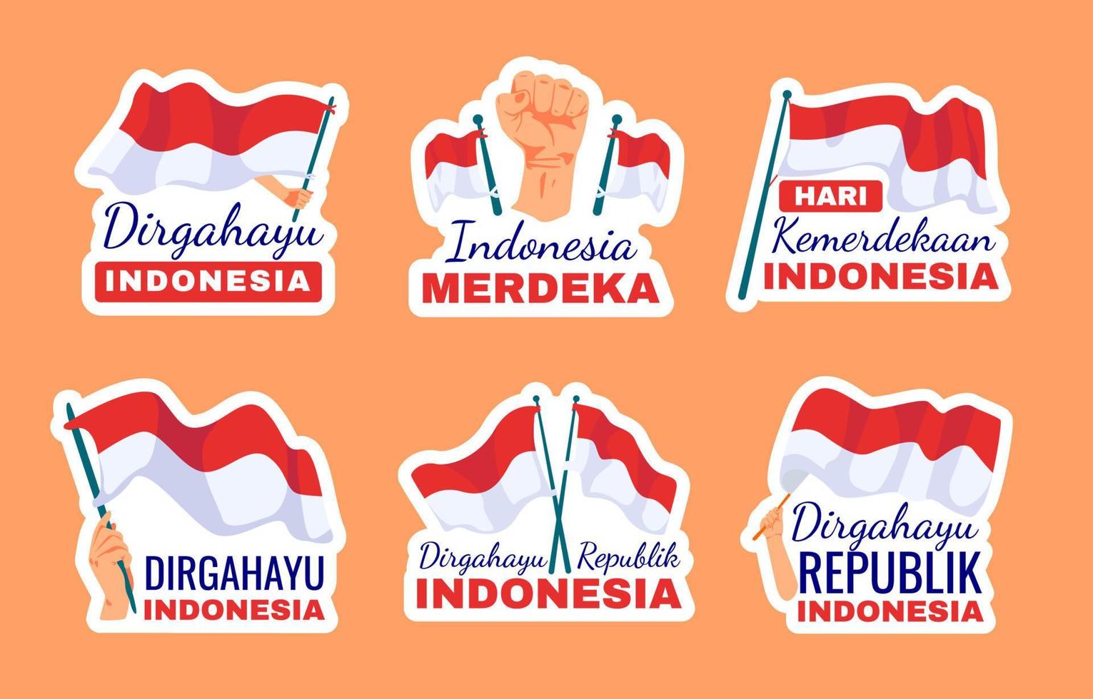 set di adesivi per il giorno dell'indipendenza dell'indonesia vettore