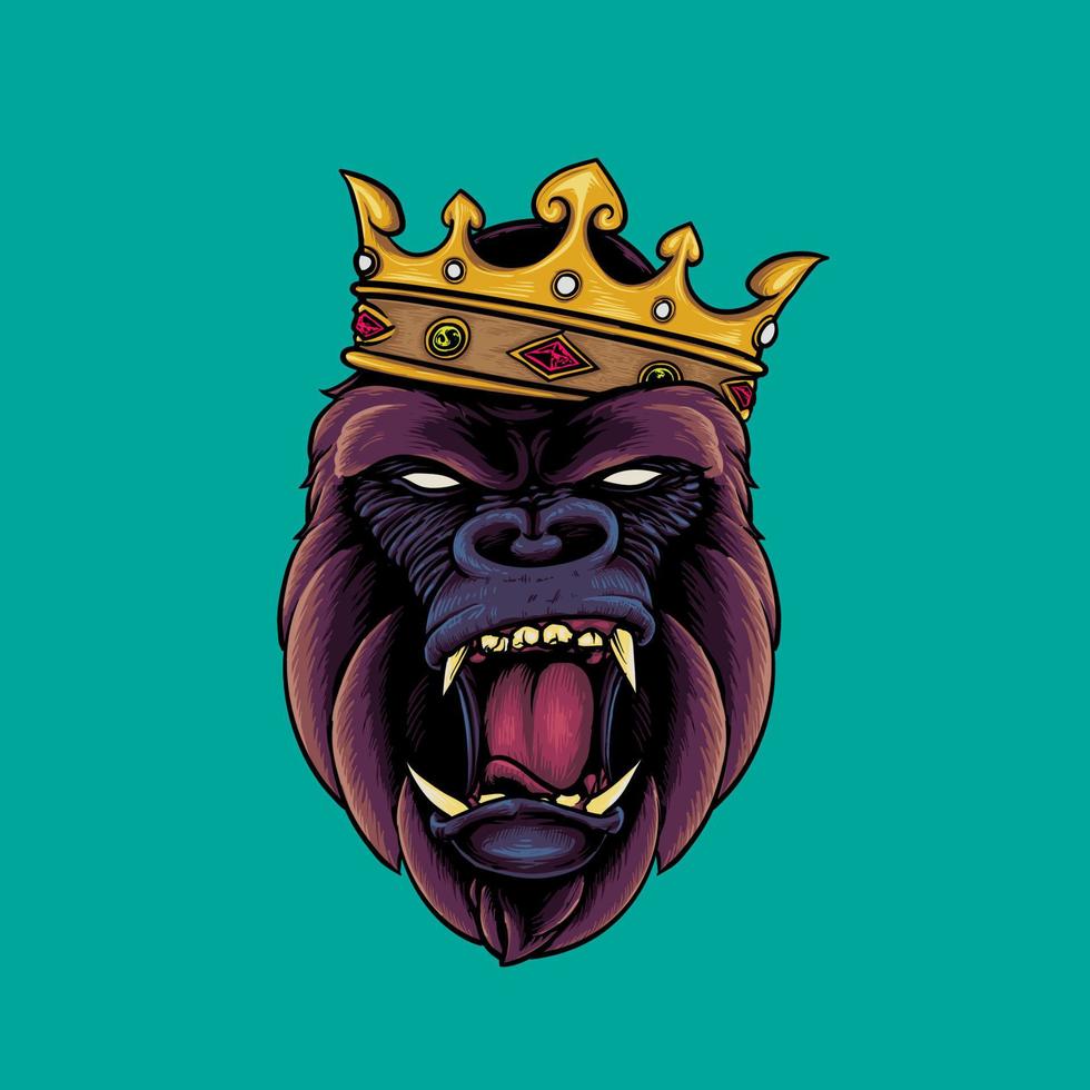 gorilla arrabbiato che indossa la corona del re vettore