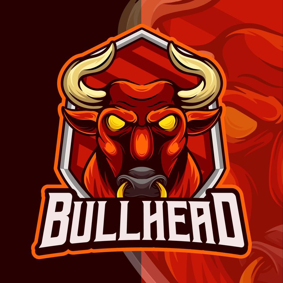 modello di logo esport della mascotte della testa di toro vettore