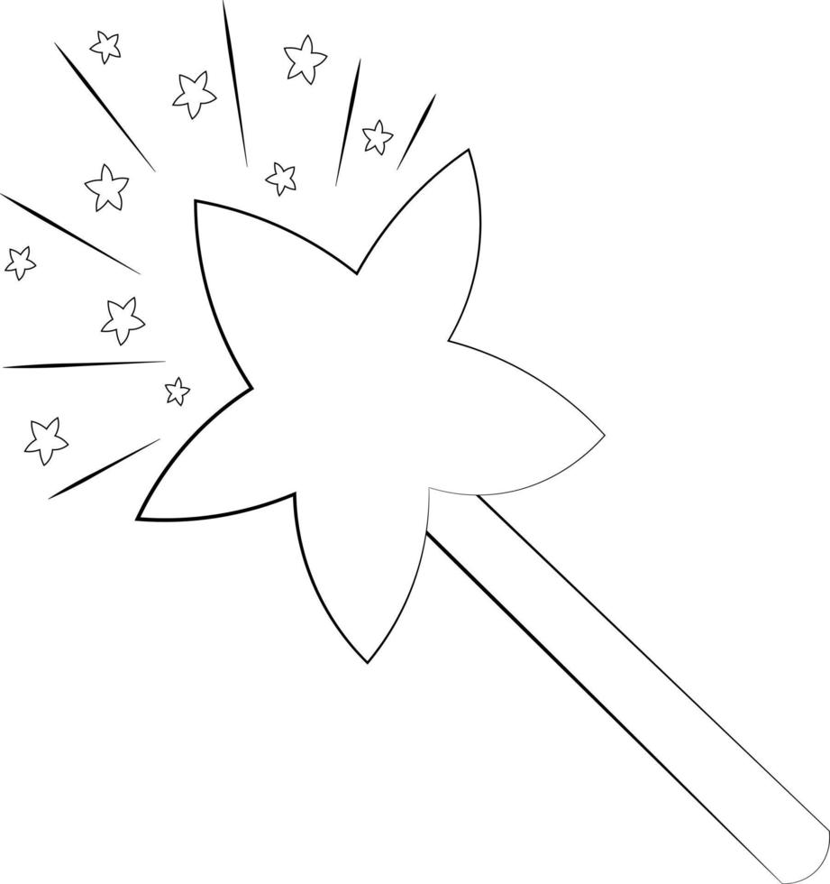 bacchetta magica disegnata e stella in bianco e nero vettore