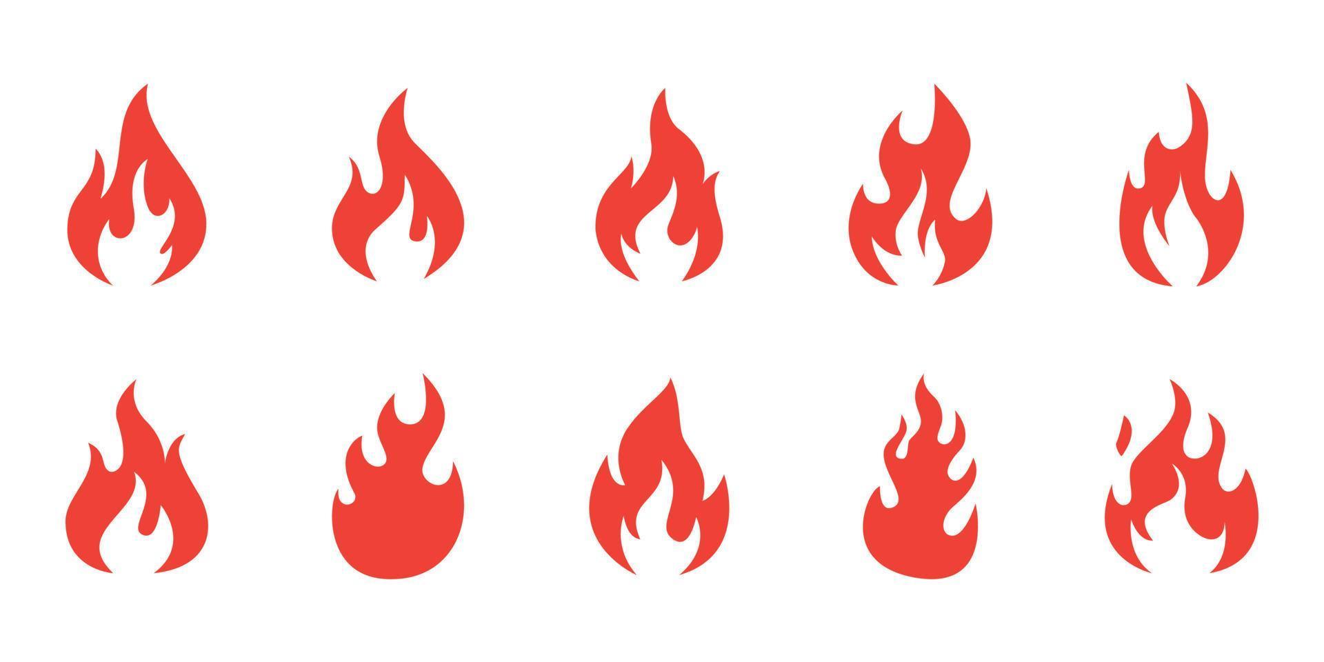 set di fiamme di fuoco illustrazione. disegno semplice delle icone di vettore del fuoco