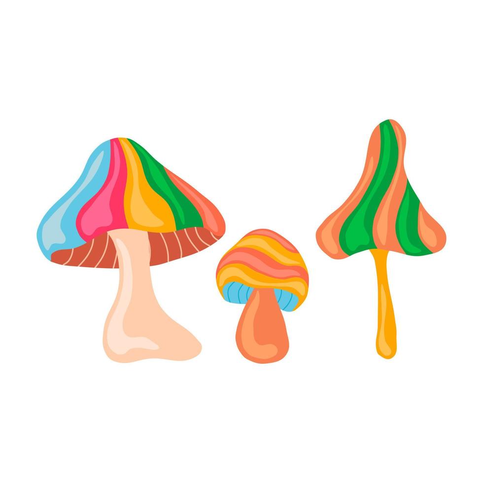 psichedelico colorato fantasia funghi illustrazioni vettoriali isolate