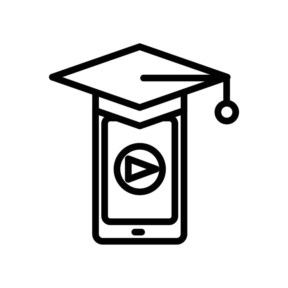 vettore icona istruzione online. apprendimento virtuale, telefono cellulare, cappello di laurea. stile icona linea. illustrazione di design semplice modificabile
