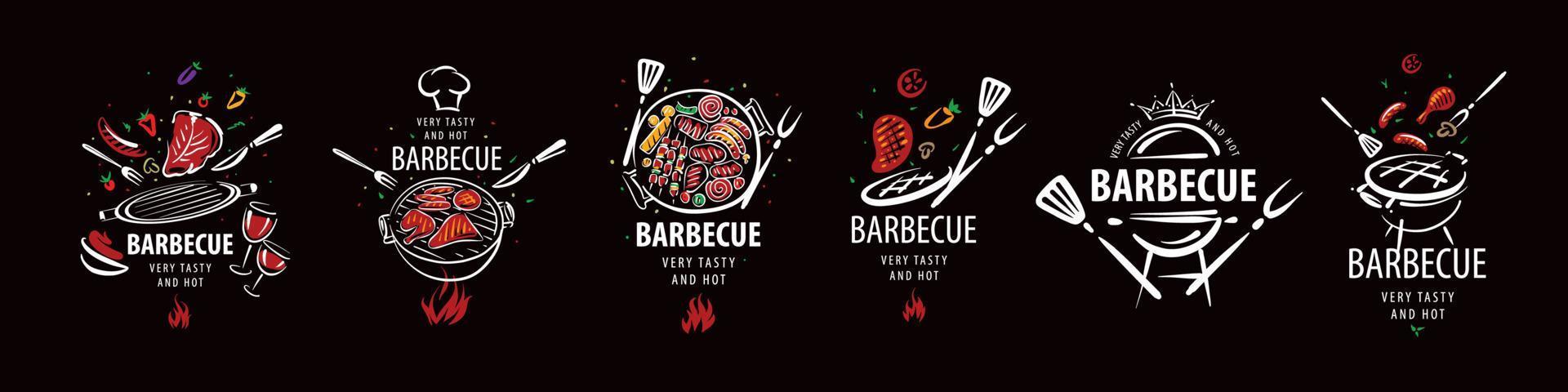 una serie di illustrazioni di barbecue vettoriali disegnate isolate su uno sfondo nero
