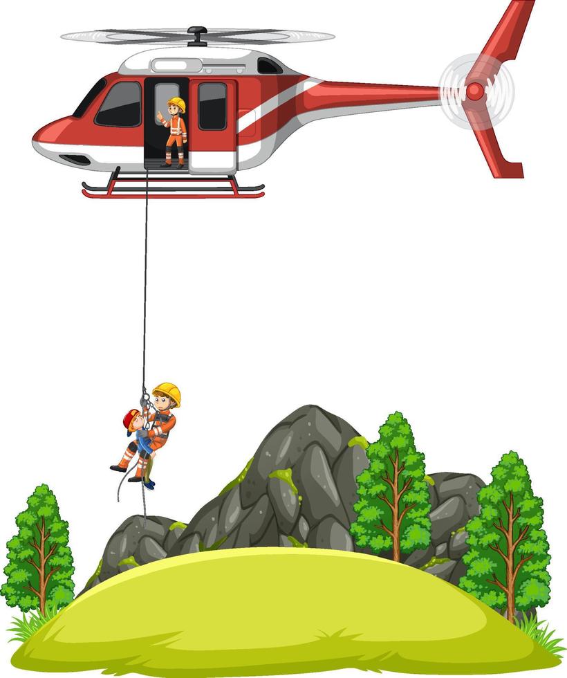 la squadra di soccorso di emergenza aiuta il ragazzo in stile cartone animato vettore
