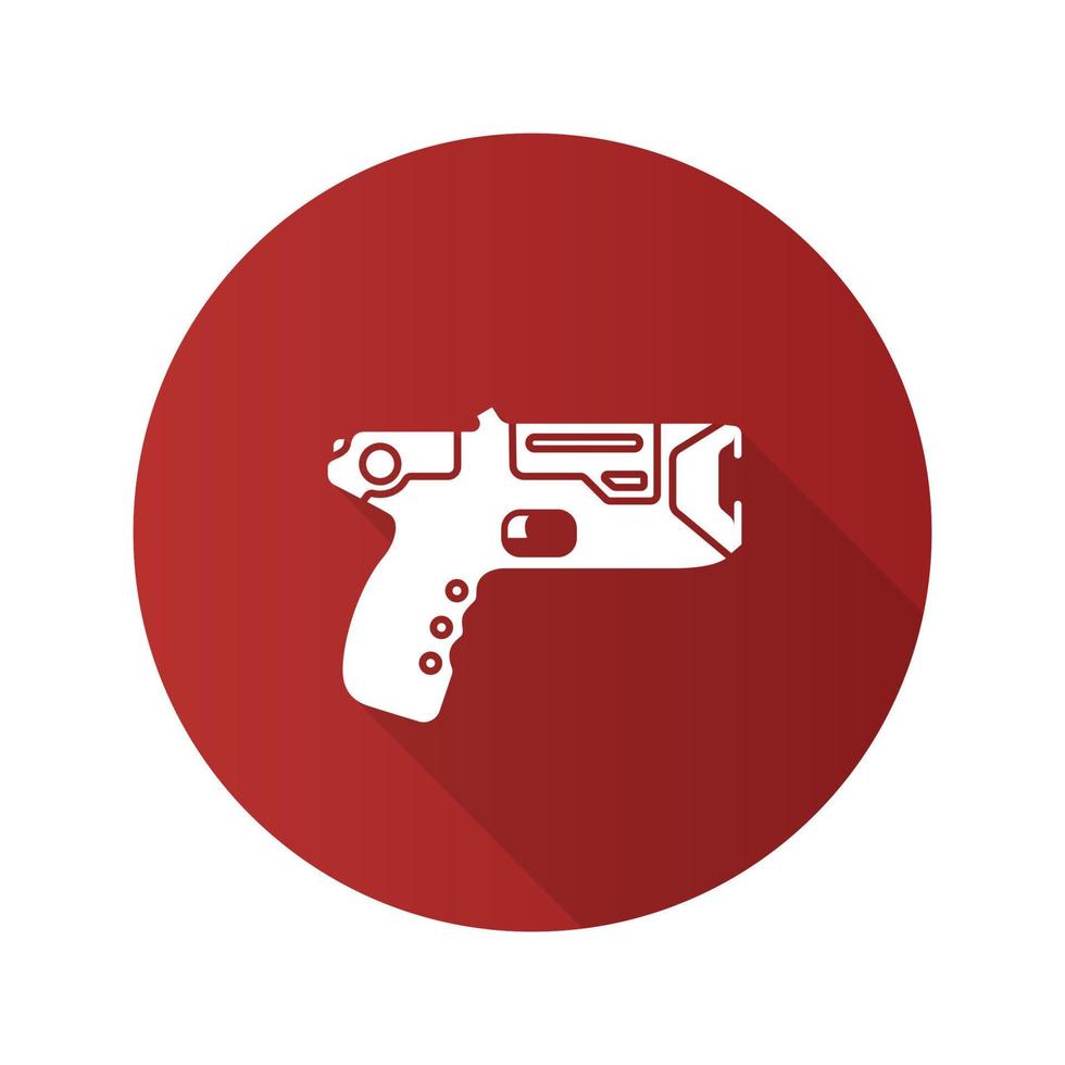 icona del glifo con ombra lunga design piatto taser. pistola invalidante. arma da elettroshock. illustrazione della siluetta di vettore
