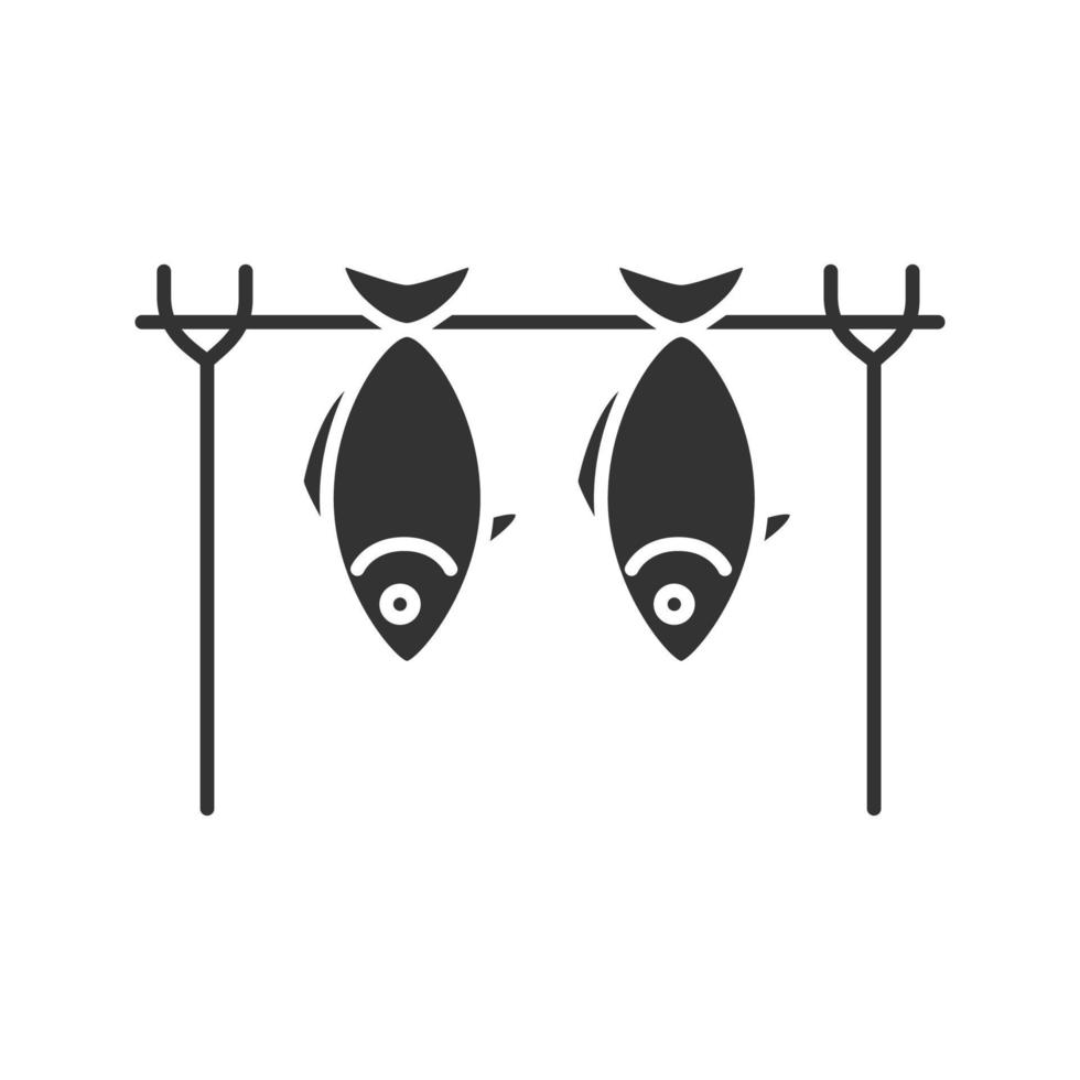 icona del glifo di pesce alla griglia. essiccare il pesce. simbolo della sagoma. spazio negativo. illustrazione vettoriale isolato