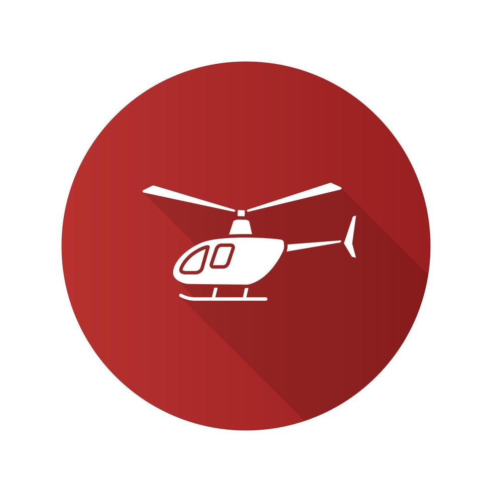 icona del glifo con lunga ombra design piatto elicottero. illustrazione della siluetta di vettore