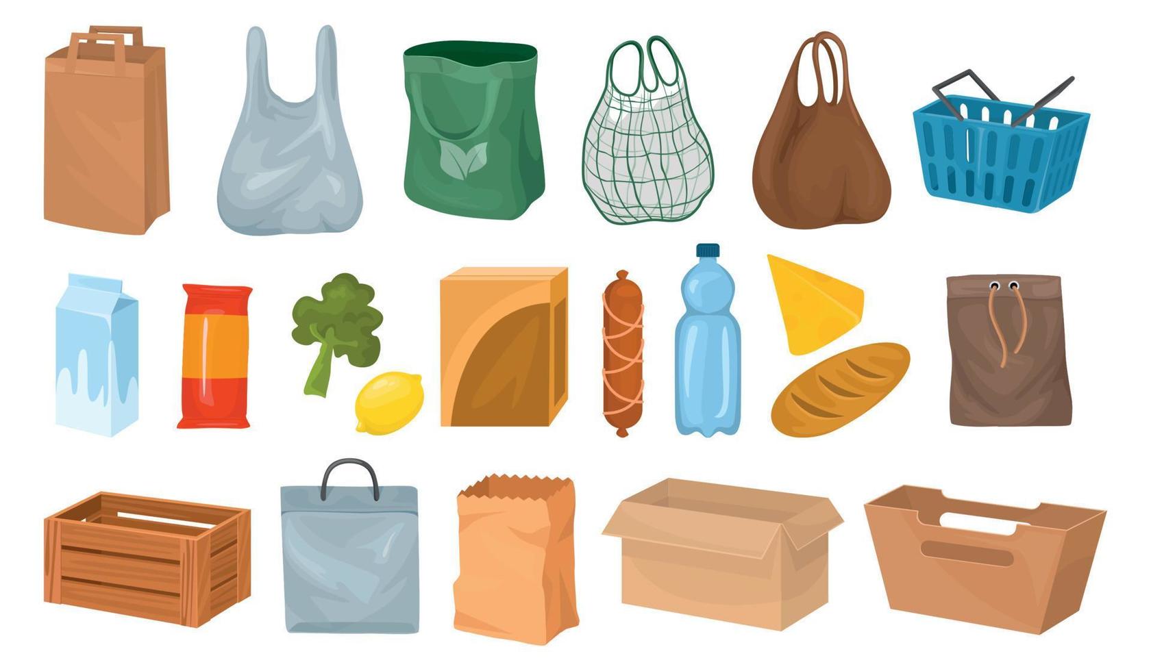 raccolta di icone di cestini di alimenti vettore