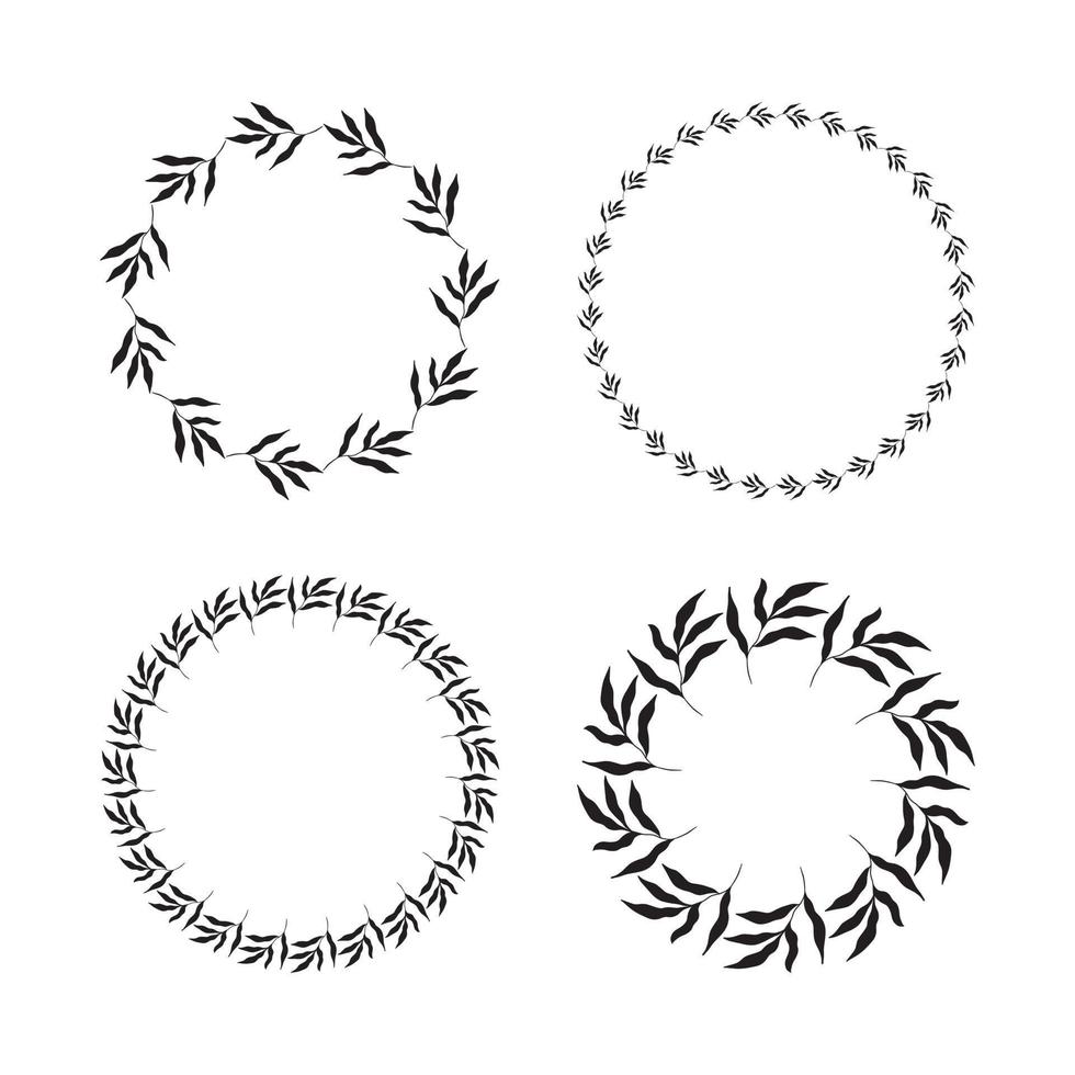 illustrazione della raccolta di cornici nere a forma di cerchio assortite fatte di piante su sfondo bianco isolato vettore