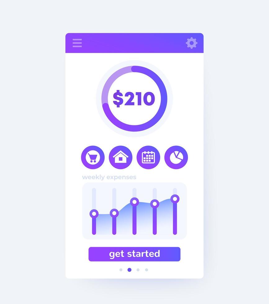 app finanziaria, dashboard, design dell'interfaccia utente mobile vettore