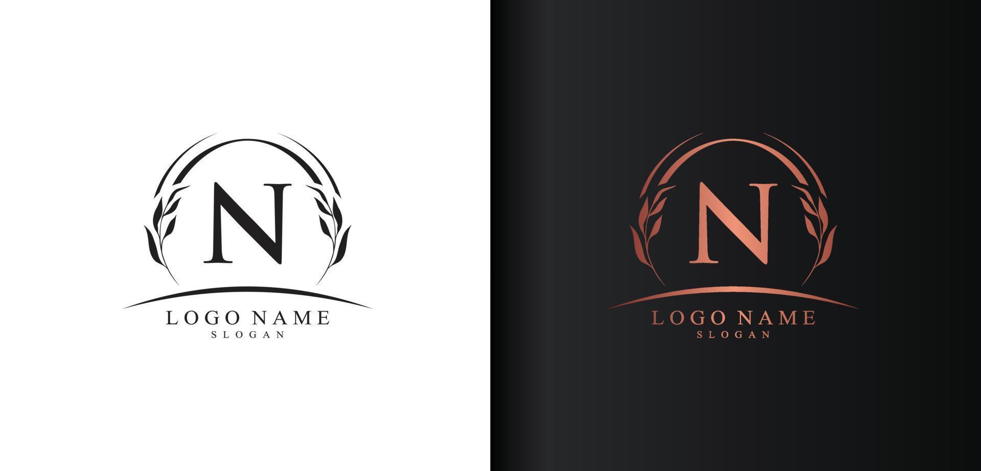 disegno del logo astratto della lettera n, logo della lettera di stile di lusso, disegno vettoriale dell'icona del testo n