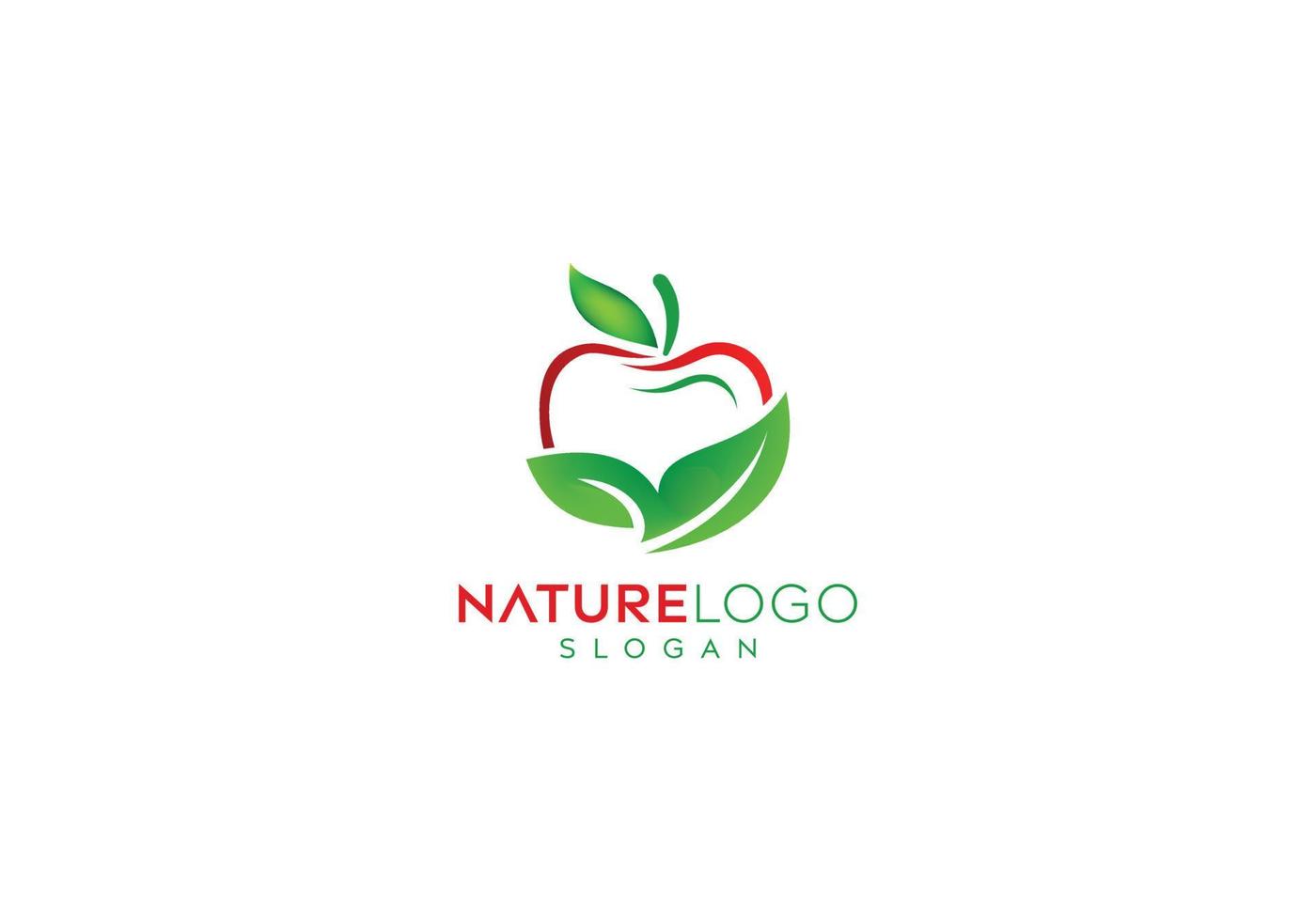 disegno vettoriale del logo della foglia di frutta fresca di mela, logo della foglia, disegno del logo della mela, disegno del logo vettoriale dell'alimento naturale