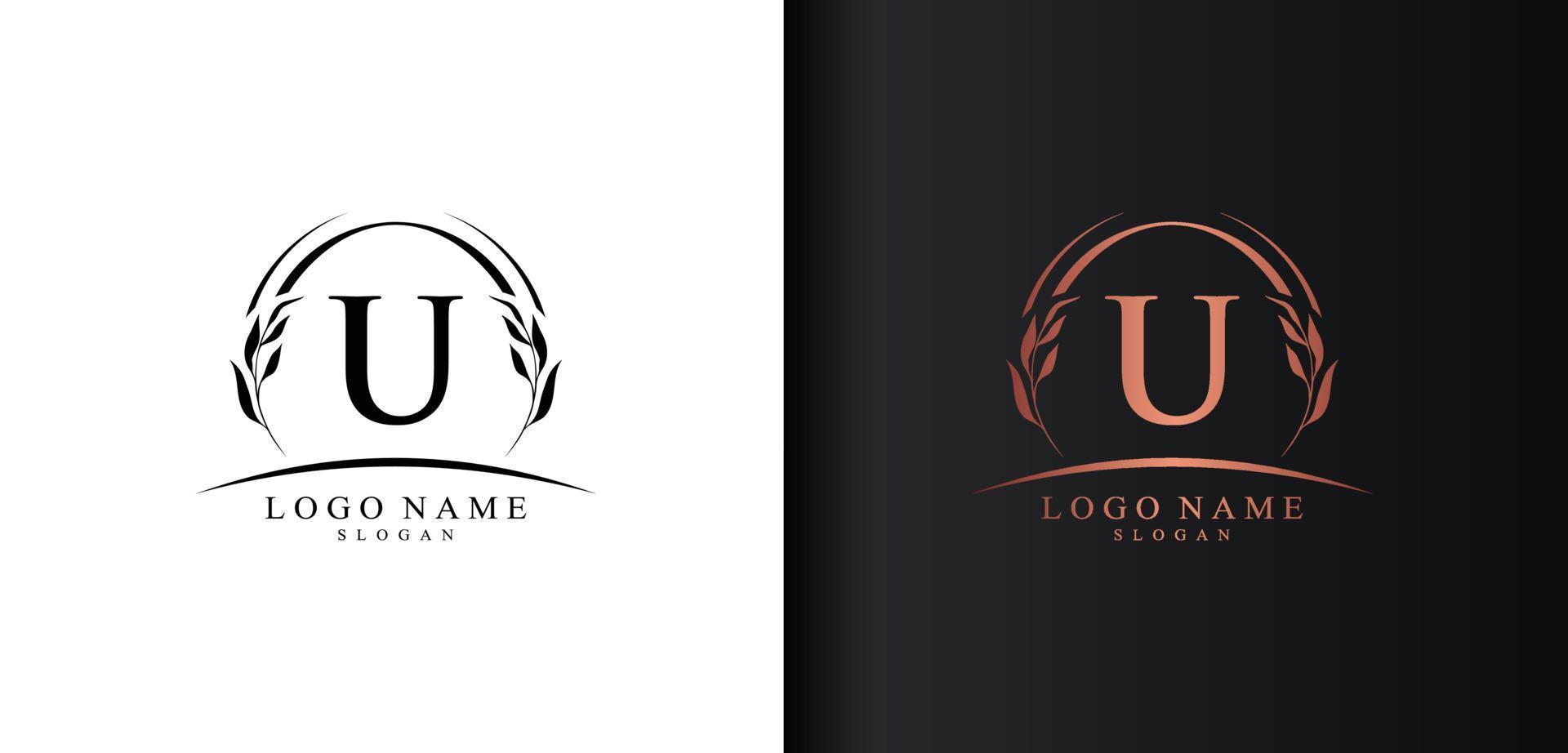 disegno del logo astratto della lettera u, logo della lettera in stile di lusso, disegno vettoriale dell'icona del testo u