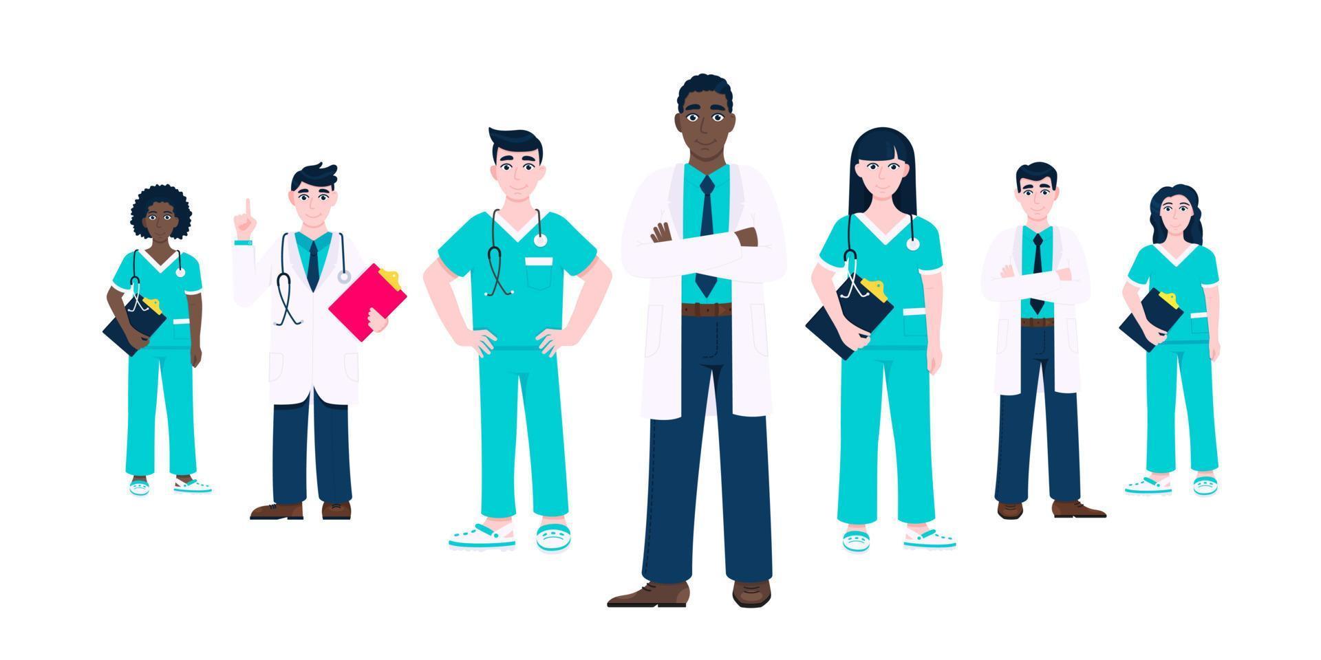 illustrazione vettoriale dei dipendenti della clinica del personale medico del team dei medici.